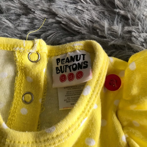 5/$25 PEANUT BUTTONS yellow polka dot romper - Picture 3 of 5